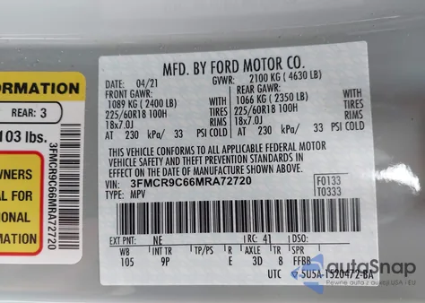 2021 Ford Bronco Sport Outer Banks from USA, damaged, VIN 3FMCR9C66MRA72720